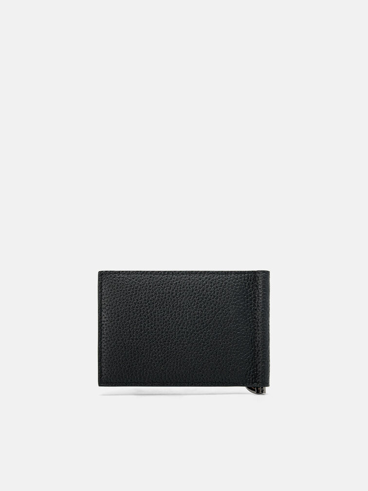 Embossed Leather Card Holder with Money Clip, Black