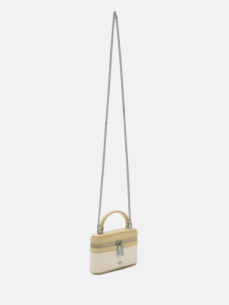 Ari Leather Woven Vanity Case, Yellow