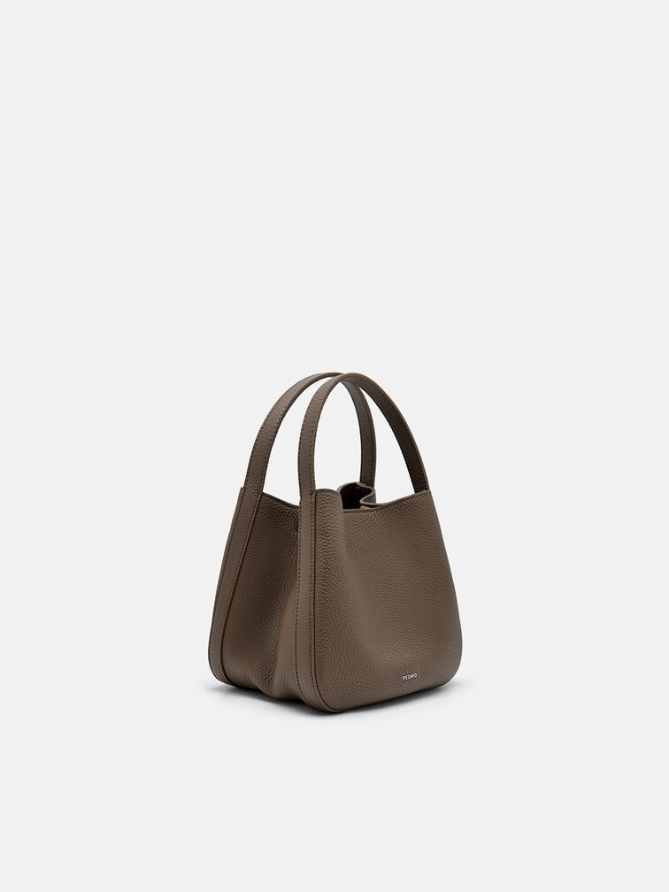 Dana Leather Bucket Bag, Dark Taupe
