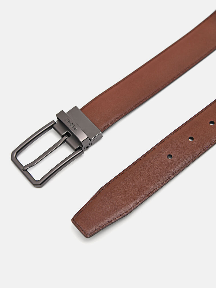 Leather Reversible Pin Belt, Black