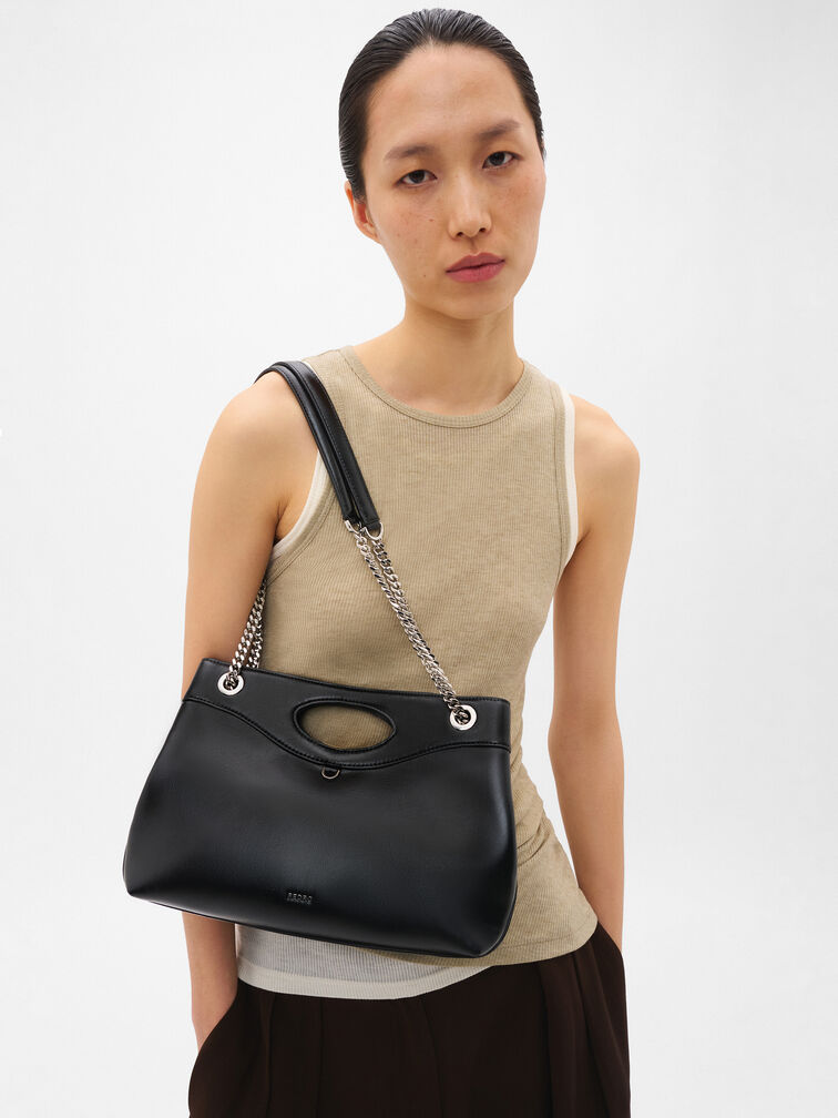 Cassier Shoulder Bag, Black Wrinkled