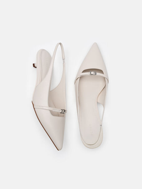 Maggie Leather Slingback Heel Pumps, Chalk