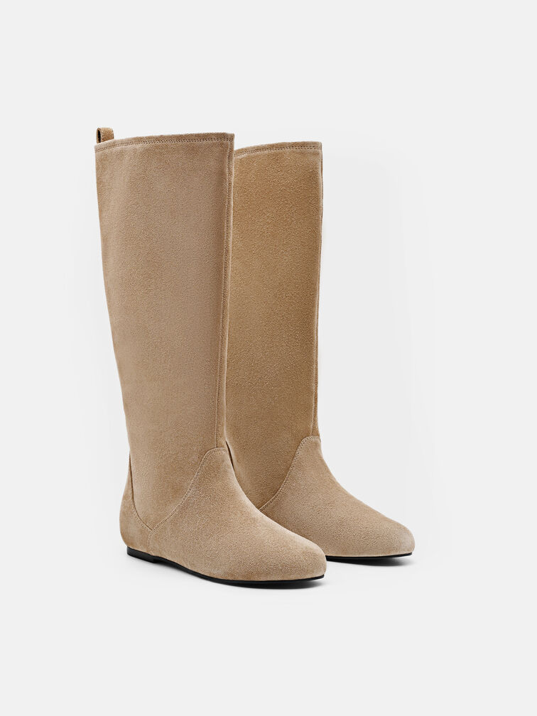 Demi Leather Knee Boots, Taupe