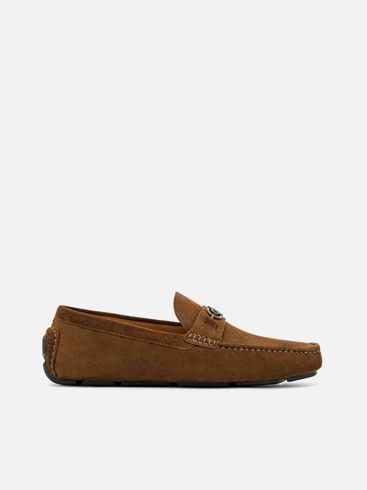 Suede Horsebit Driving Shoes, Brown