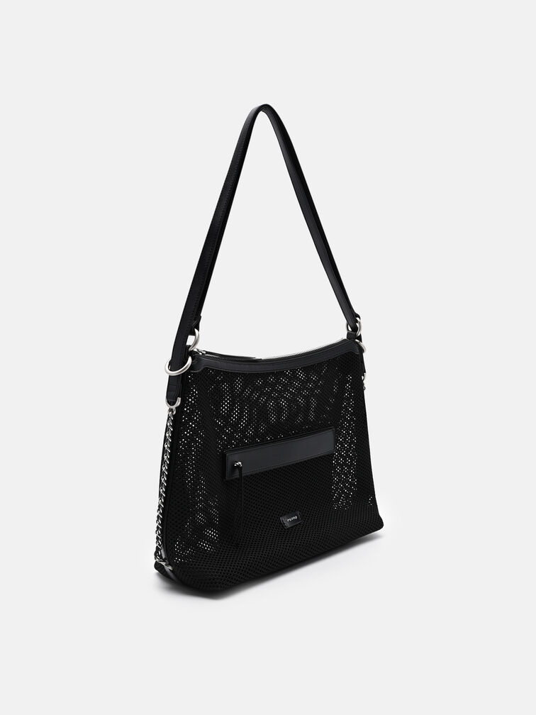 Mesh Slouchy Two-Way Carry Backpack, Black Fabric