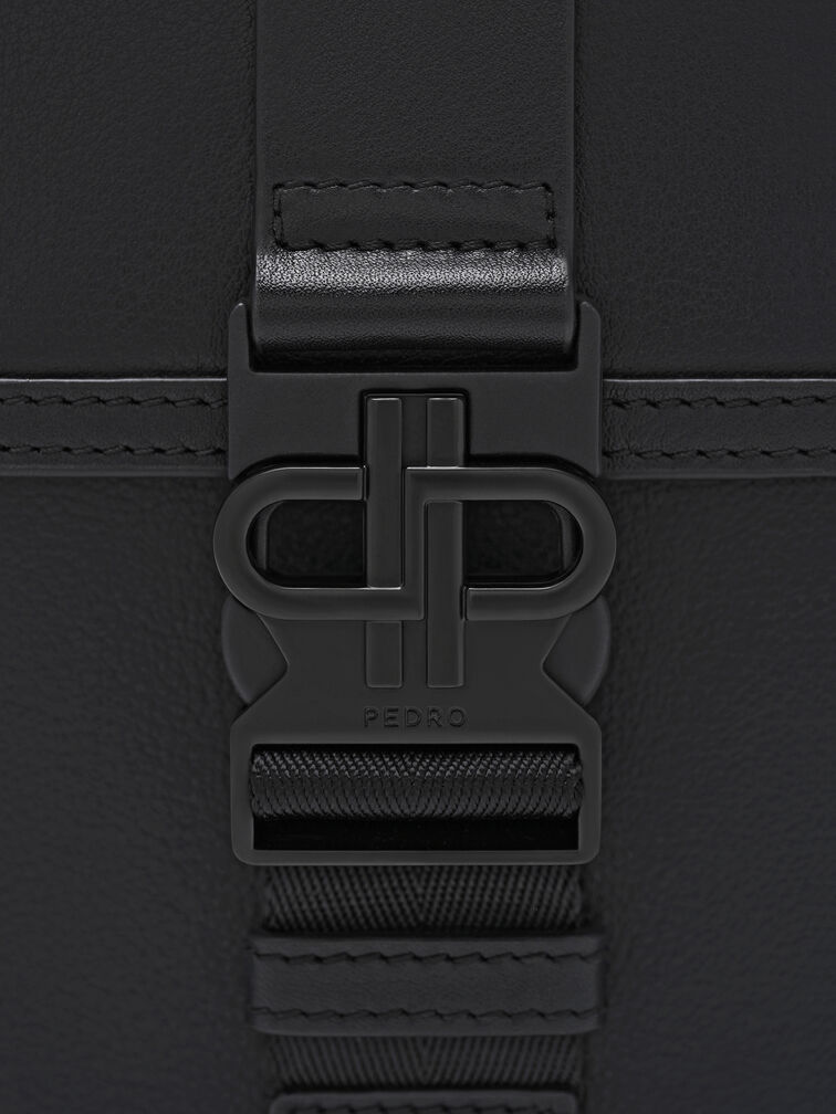 Tex Leather Crossbody Bag, Black Tumble