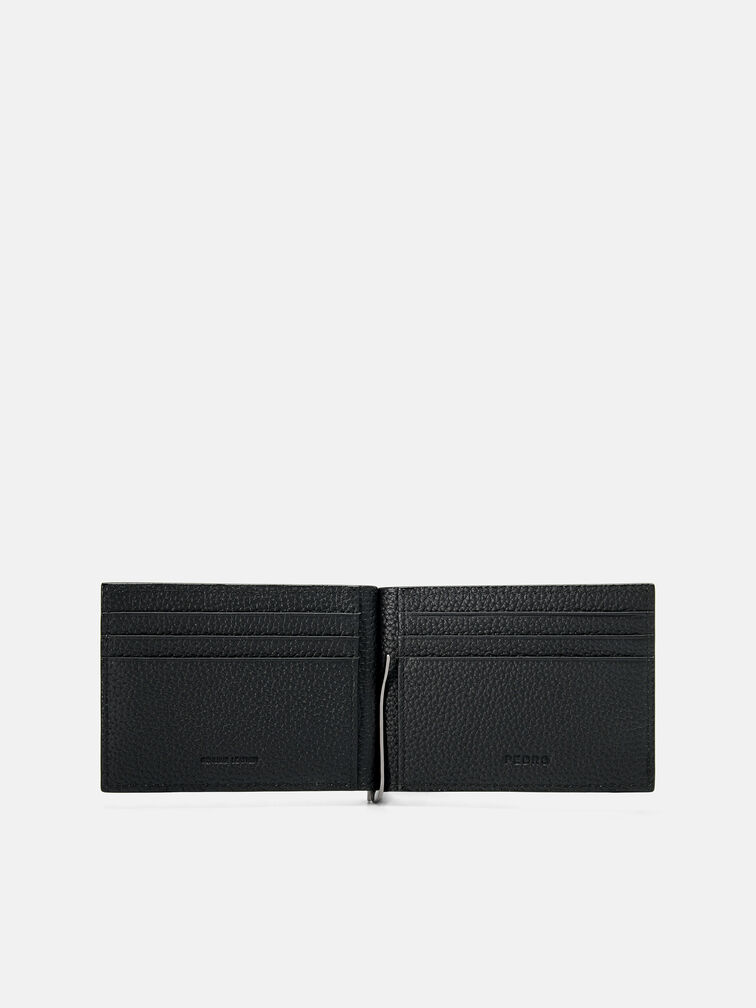 Embossed Leather Card Holder with Money Clip, Black