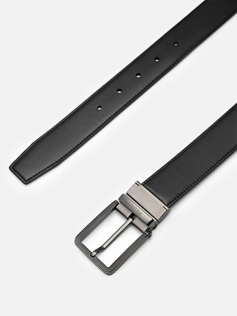 Leather Reversible Pin Belt, Black