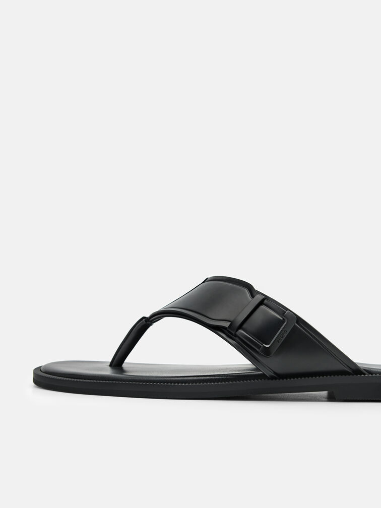 Buckle Thong Sandals, Black