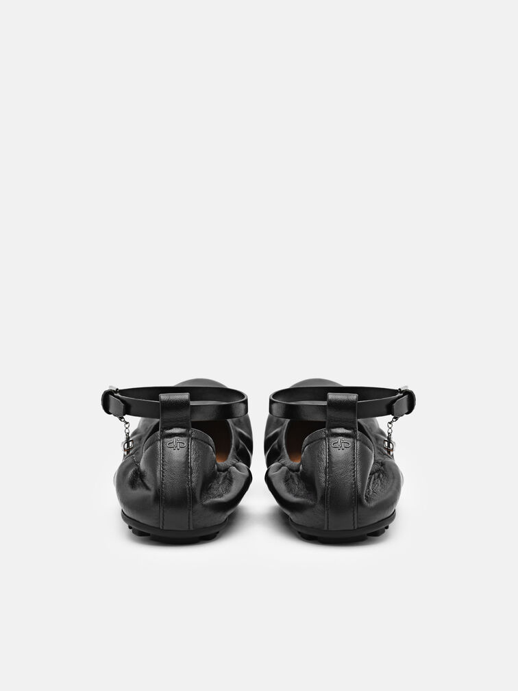 Eclipse Leather Ballerina Flats, Black
