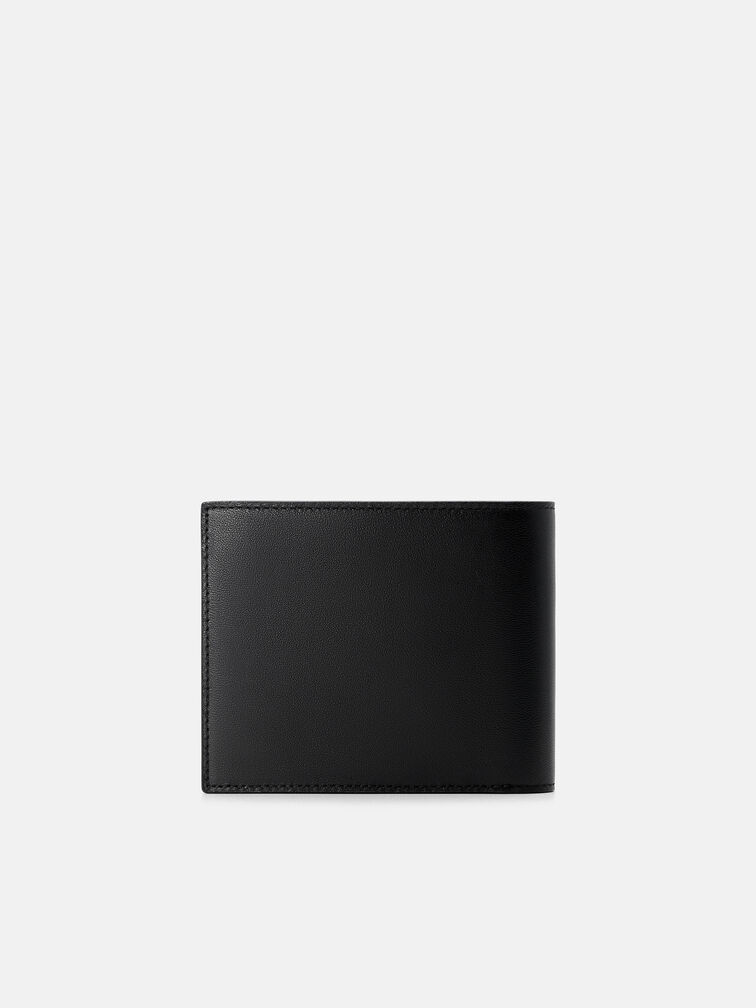 Kid Leather Bi-Fold Flip Wallet, Black