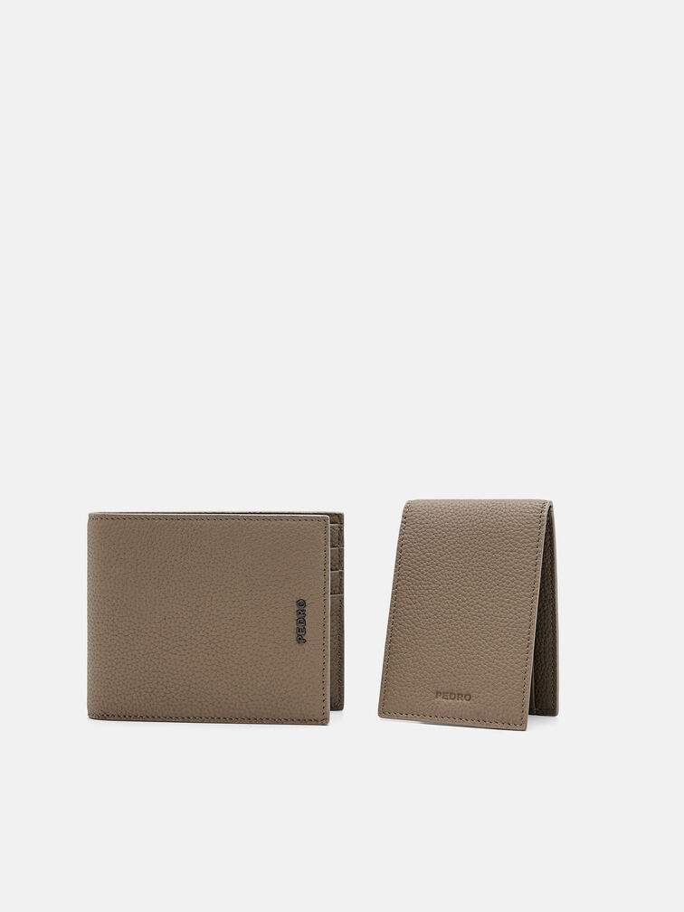 Embossed Leather Bi-Fold Wallet with Insert, Taupe