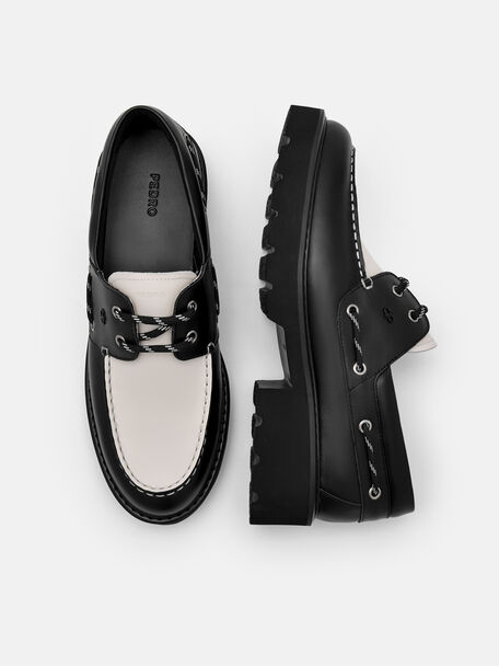 Zoya Leather Boat Shoes, Black