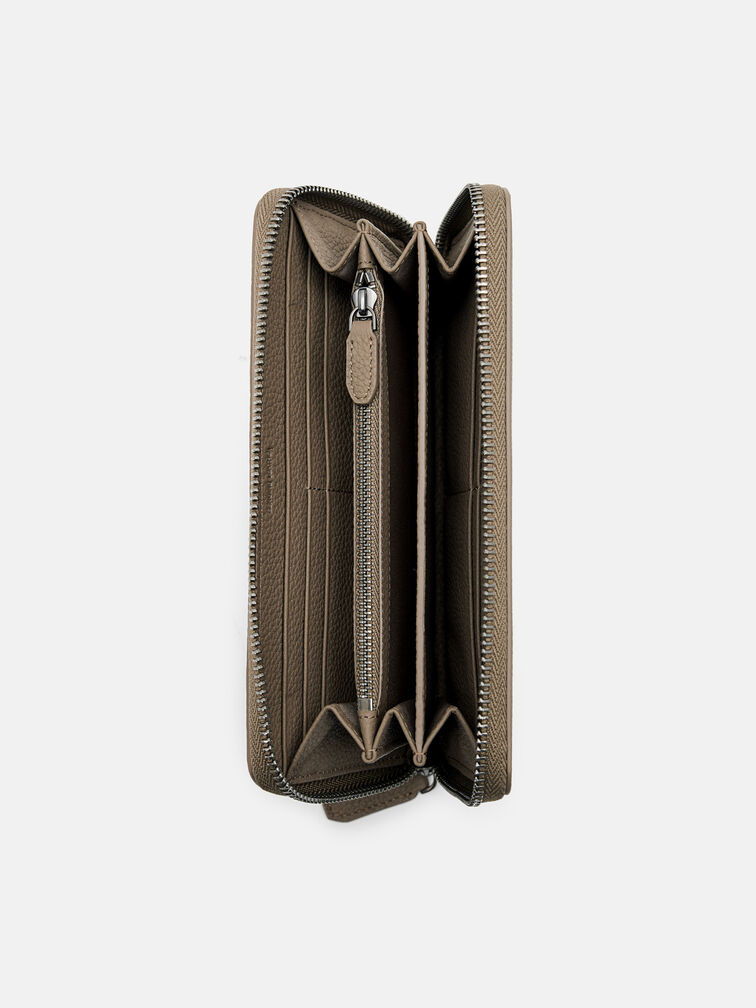 Embossed Leather Long Wallet, Taupe