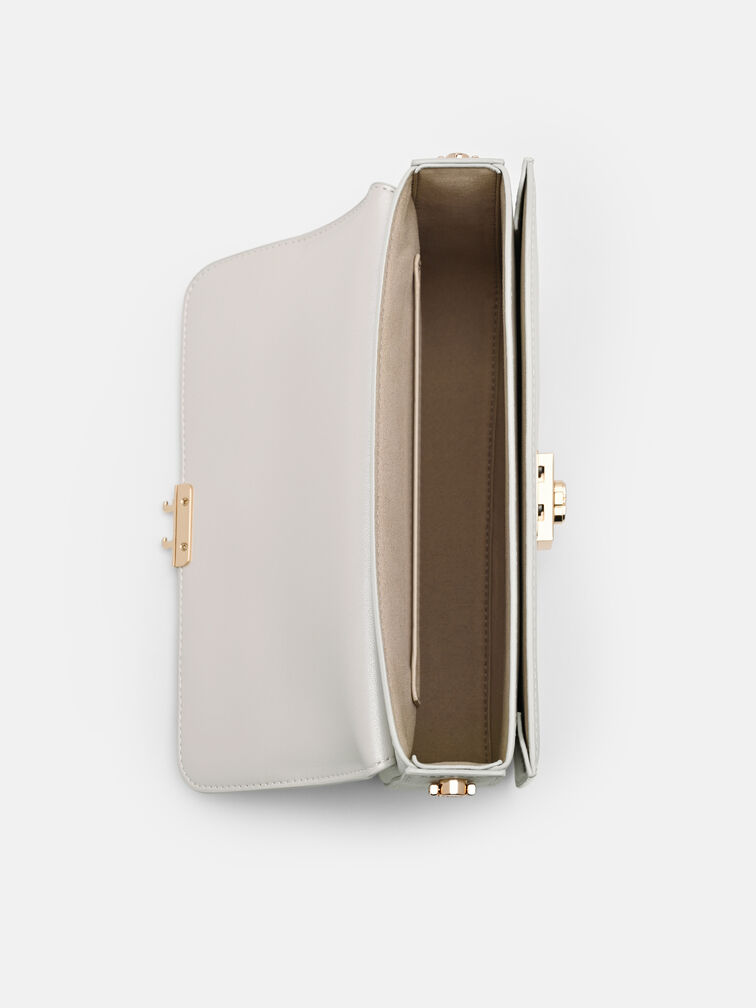 Cameo Leather Shoulder Bag, Silver
