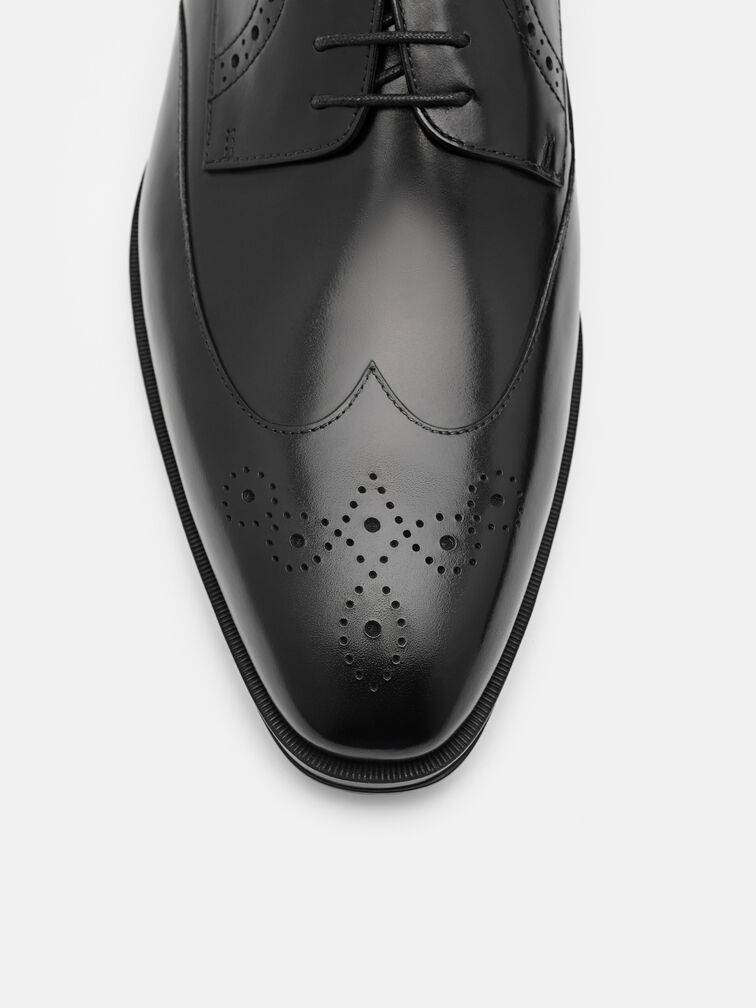 Leather Wingtip Derby Shoes, Black