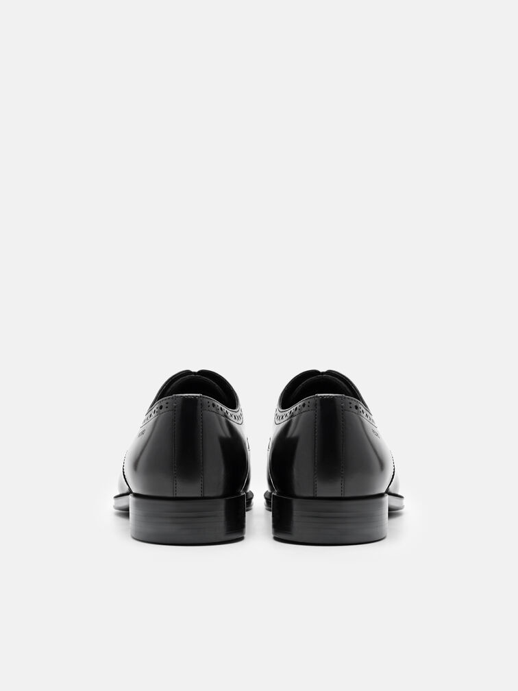 Leather Wingtip Derby Shoes, Black