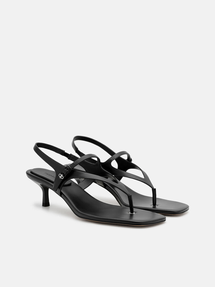 Eny Leather Heel Sandals, Black