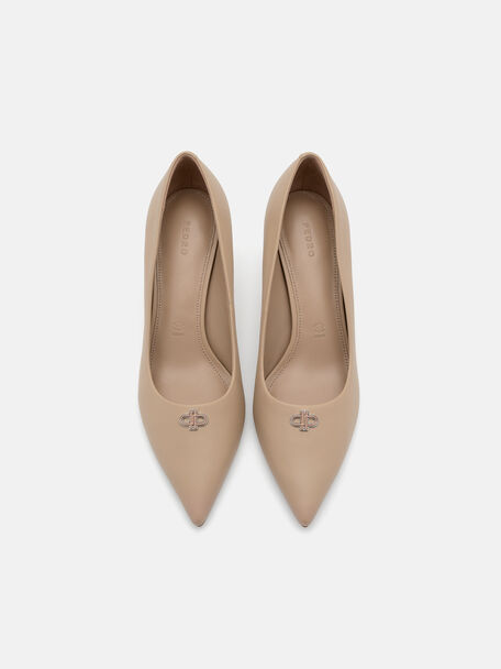 Leather Heel Pumps, Taupe