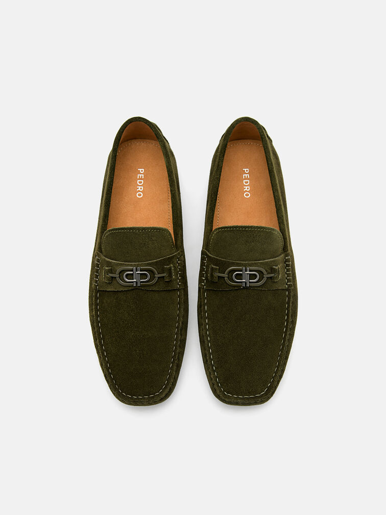 Suede Horsebit Driving Shoes, Military Green