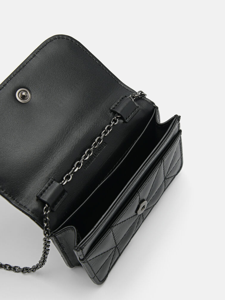 Leather Bi-Fold Card Holder in Pixel, Black
