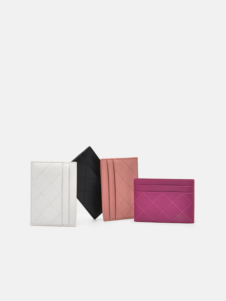 Leather Embroidered Cardholder, Blush