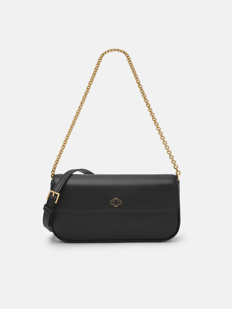 Chainlink Leather Sling Pouch, Black