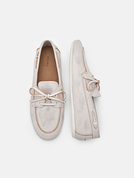 Dee Leather Boat Shoes, Chalk