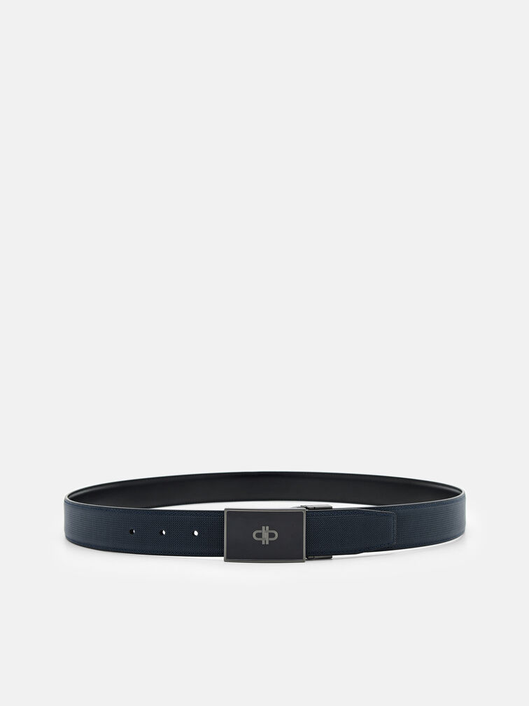 Leather Reversible Tang Belt, Navy