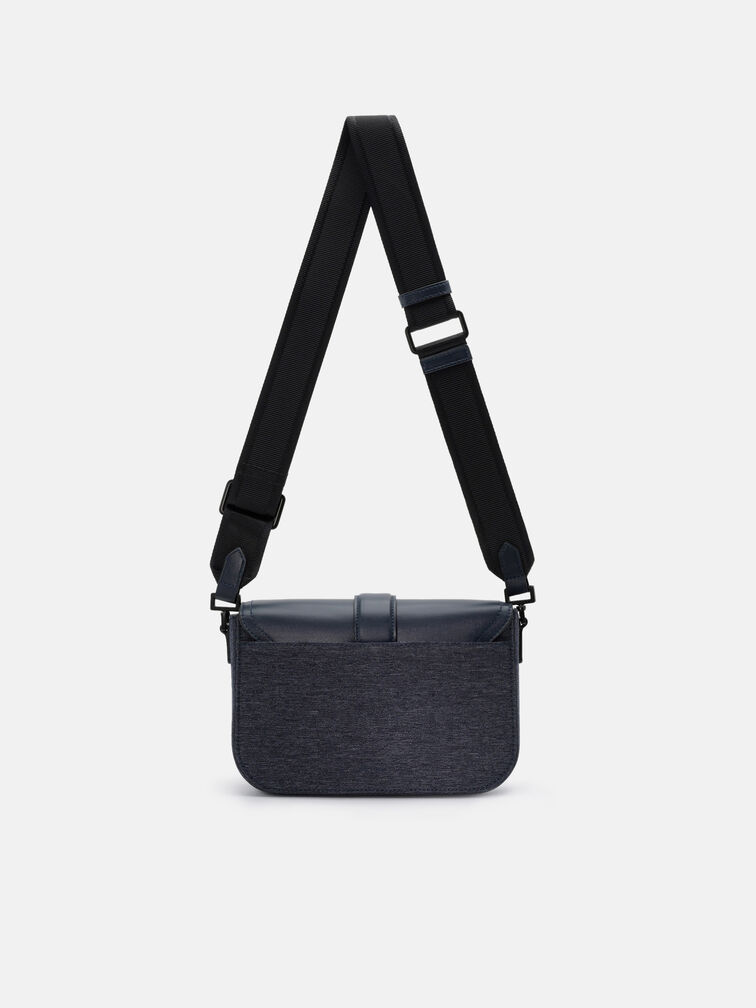 Tex Leather Crossbody Bag, Navy Fabric