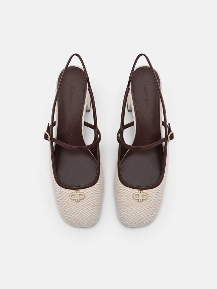 Slingback Heel Pumps, Beige Canvas