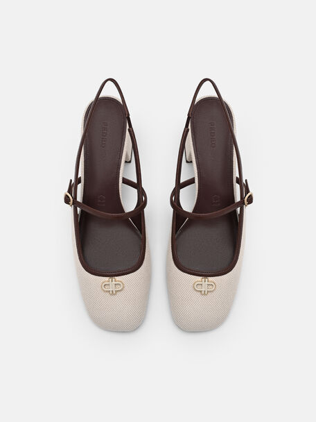 Slingback Heel Pumps, Beige Canvas