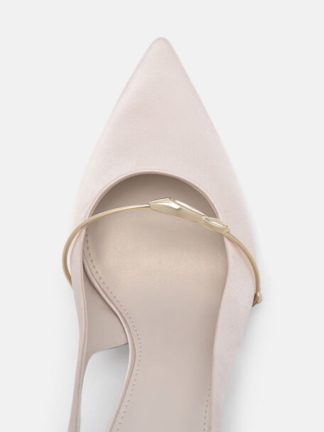 Satin Slingback Heel Pumps, Champagne