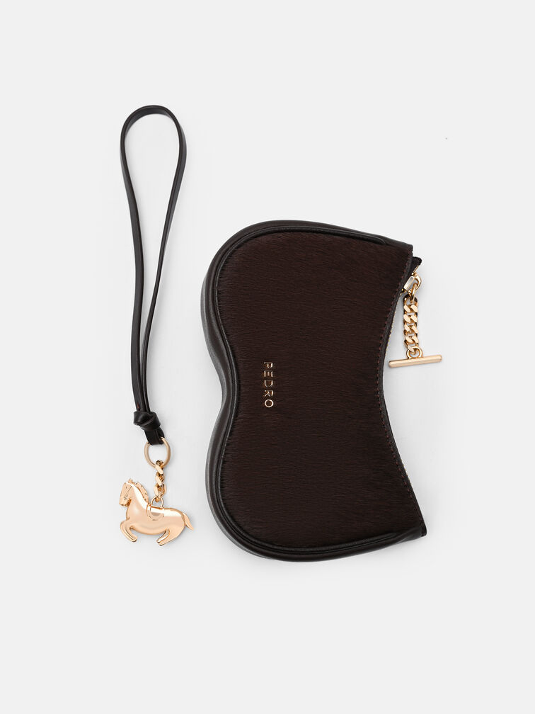 Horse Charm Ponyhair Pouch, Dark Brown
