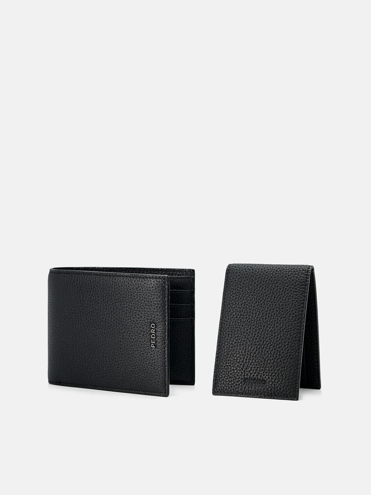 Embossed Leather Bi-Fold Wallet with Insert, Black