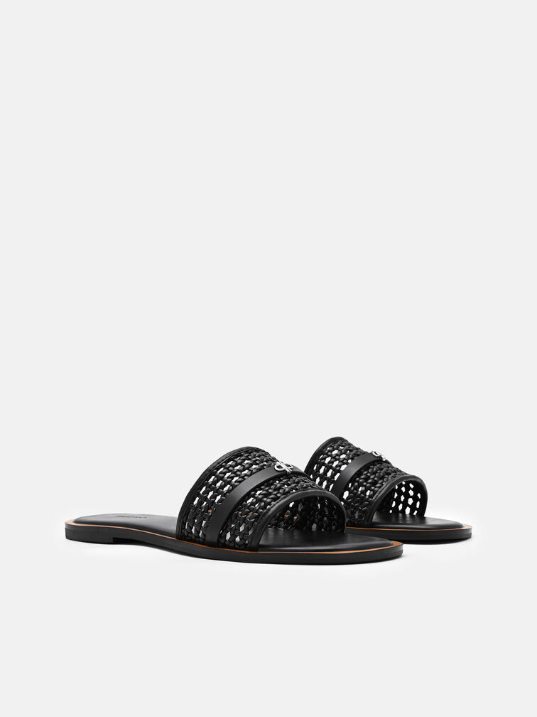 Sadie Woven Slide Sandals, Black Weave