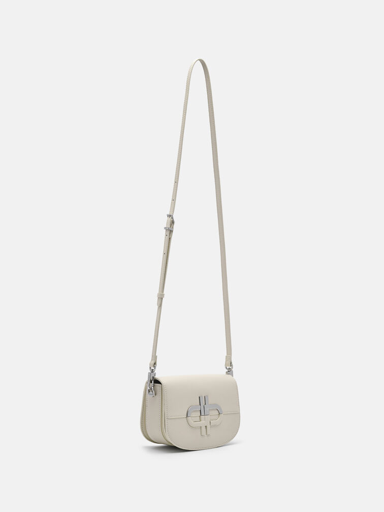 Leather Mini Shoulder Bag, Beige