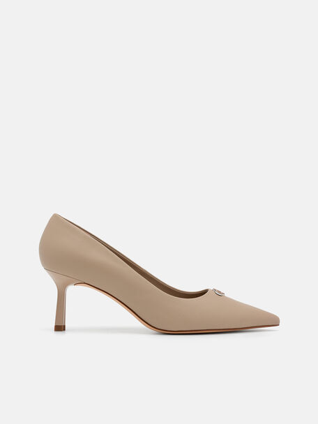 Leather Heel Pumps, Taupe
