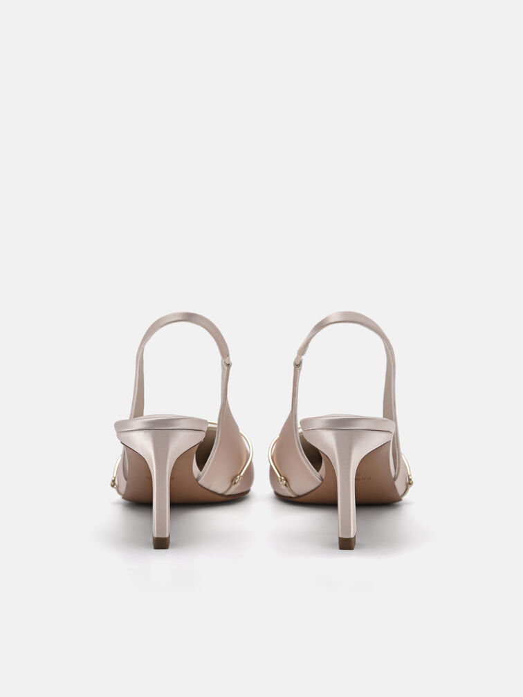 Satin Slingback Heel Pumps, Champagne