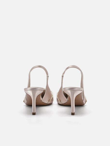 Satin Slingback Heel Pumps, Champagne