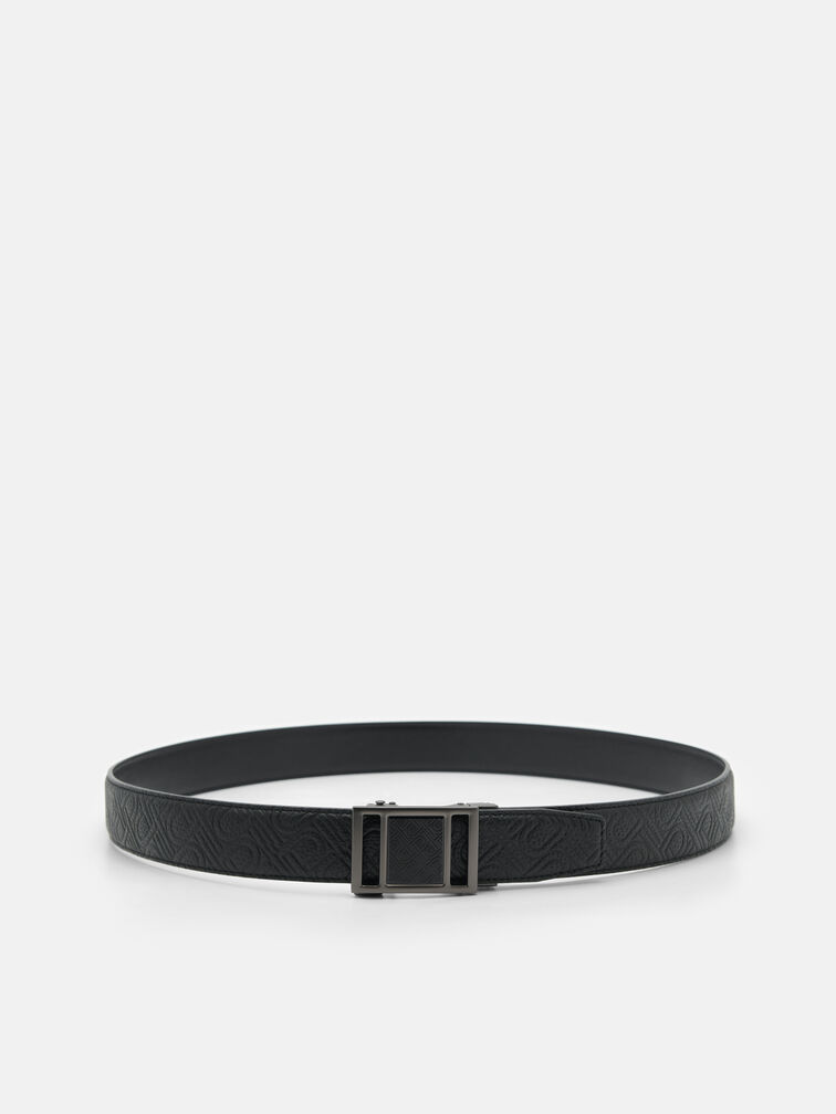 Embossed Leather Automatic Belt, Black