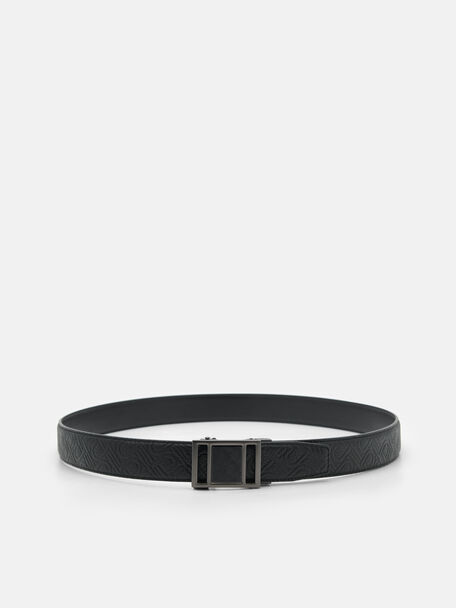 Embossed Leather Automatic Belt, Black