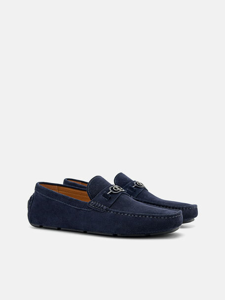 Suede Horsebit Driving Shoes, Navy