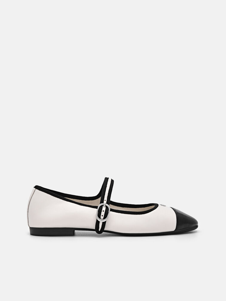 Alina Leather Ballerina Flats, Chalk