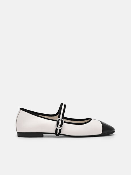 Alina Leather Ballerina Flats, Chalk