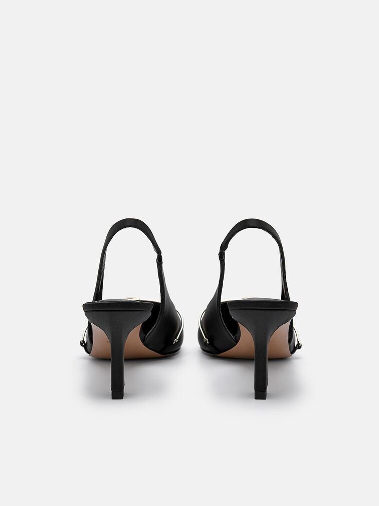Satin Slingback Heel Pumps, Black