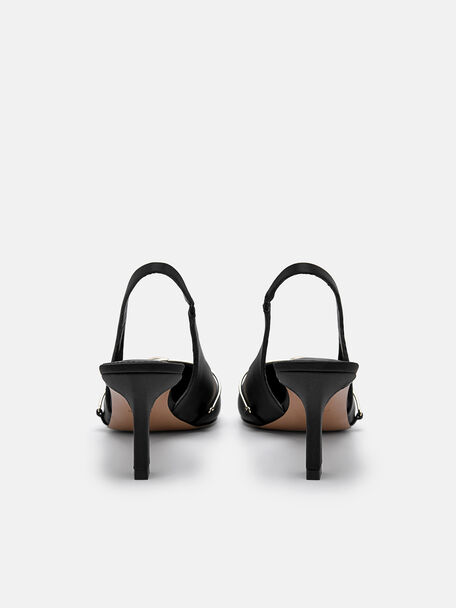 Satin Slingback Heel Pumps, Black