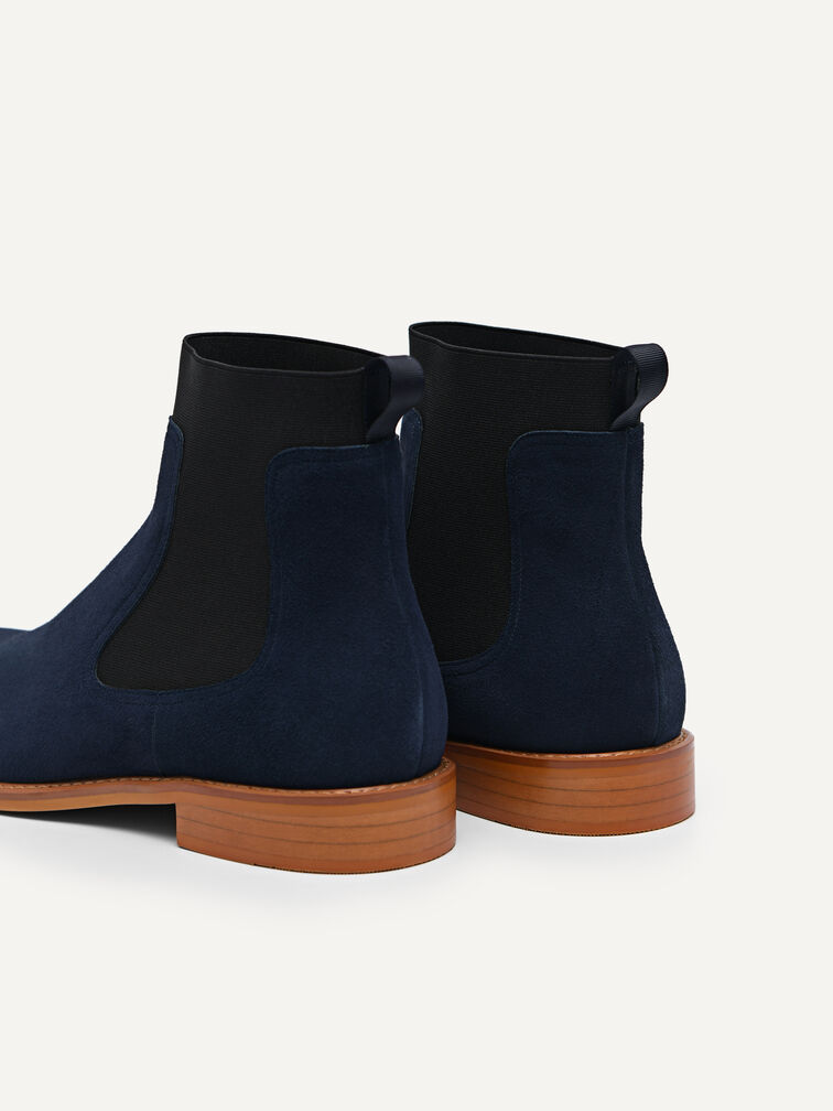 Suede Leather Chelsea Boots, Navy