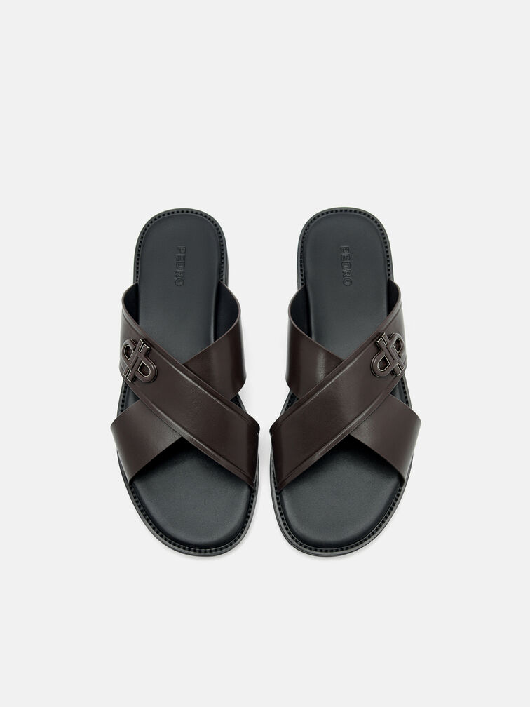 Cross Sandals, Dark Brown