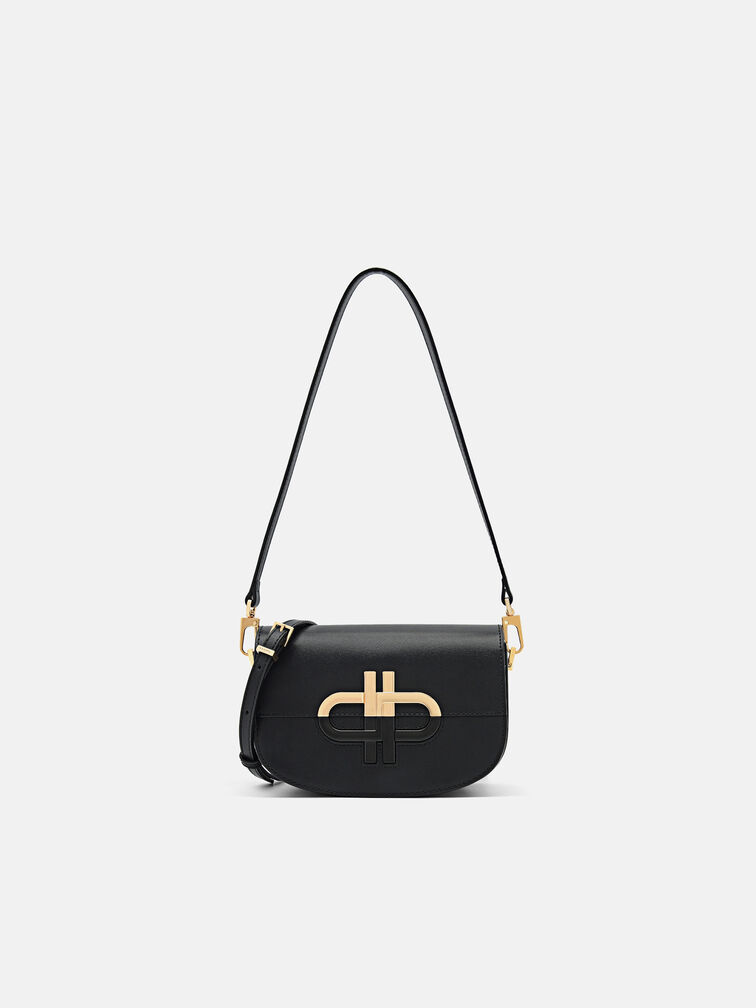 Leather Shoulder Bag, Black